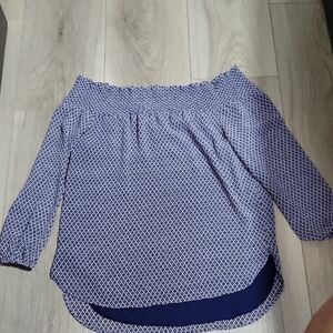 Michael Kors Navy Patterned Off-Shoulder Blouse